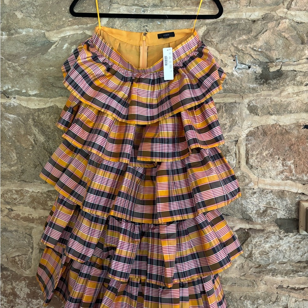 J. Crew Orange Bubble Midi Skirt with Ruffled Tiers